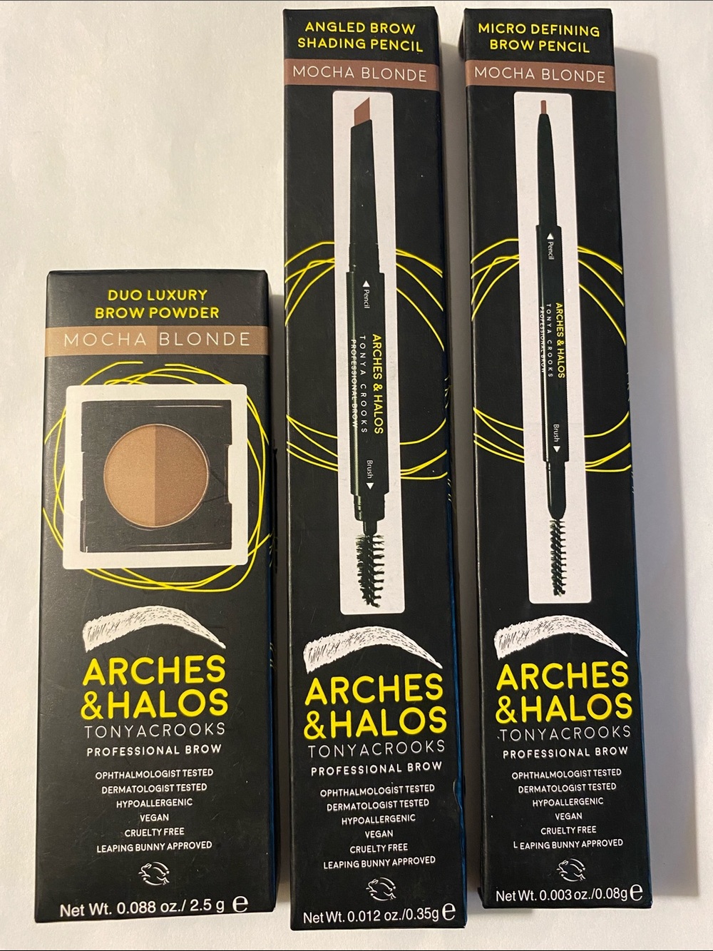 Lot of 3 Professional Eyebrow Makeup Products Arches & Halos Shade Mocha Blonde